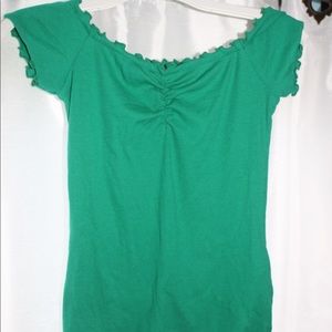 Green ribbed off the shoulder shirt from Hollister
